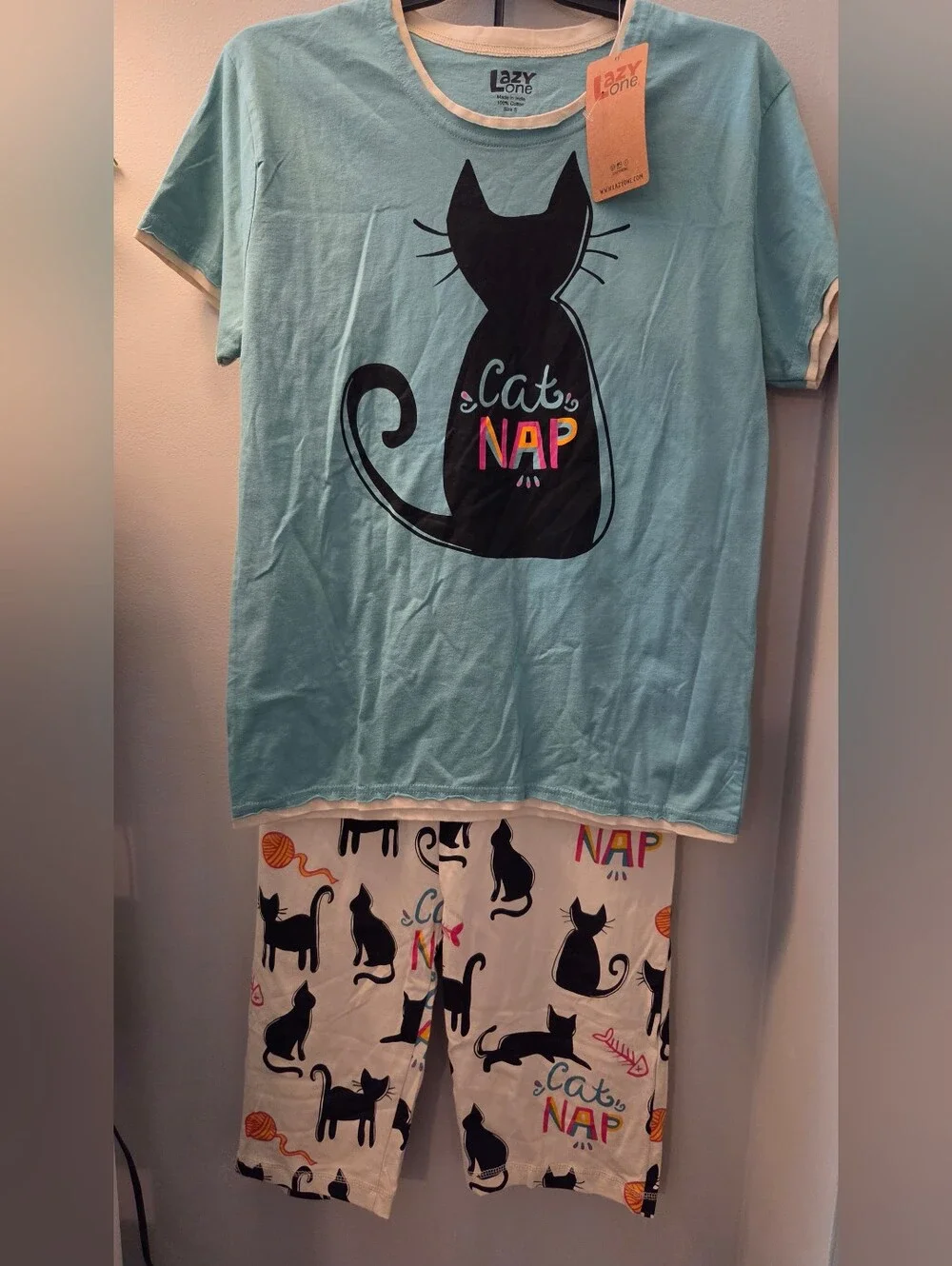 Lazy One Cat Nap Pajama Set - Pants(XS) And Shirt (S)